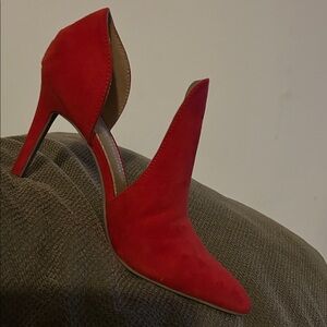 Christian Siriano Red Suede Pointed Toe Heels